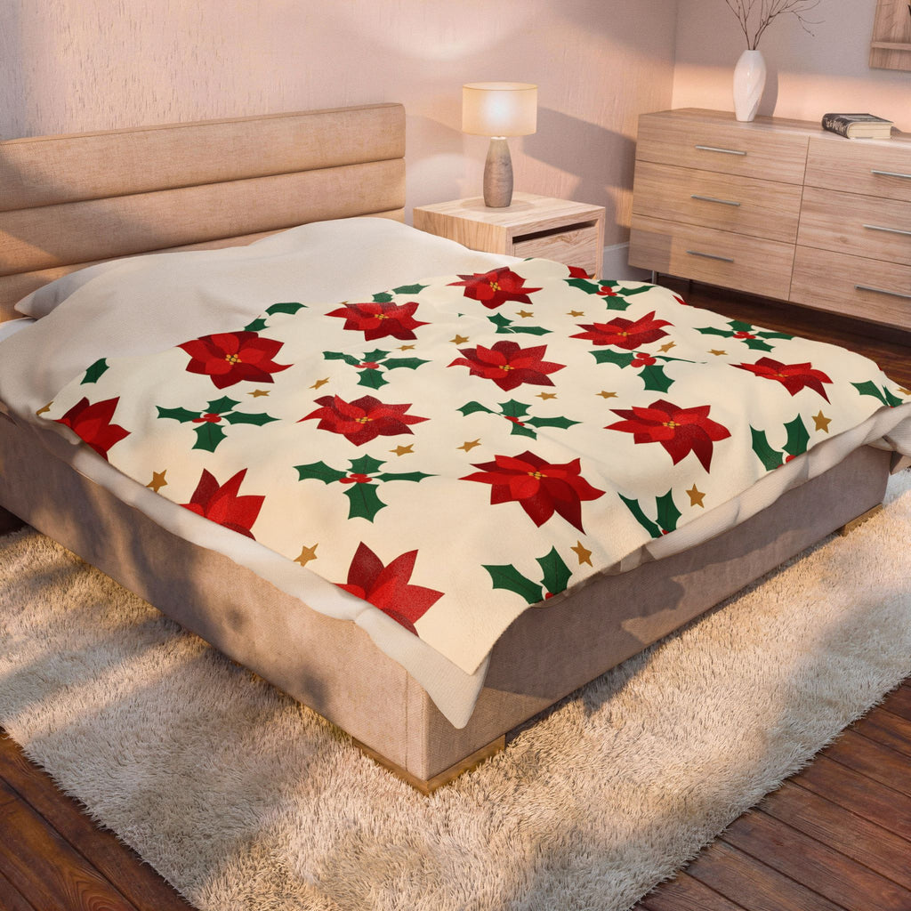 Christmas Poinsettia Pattern Velveteen Plush Blanket