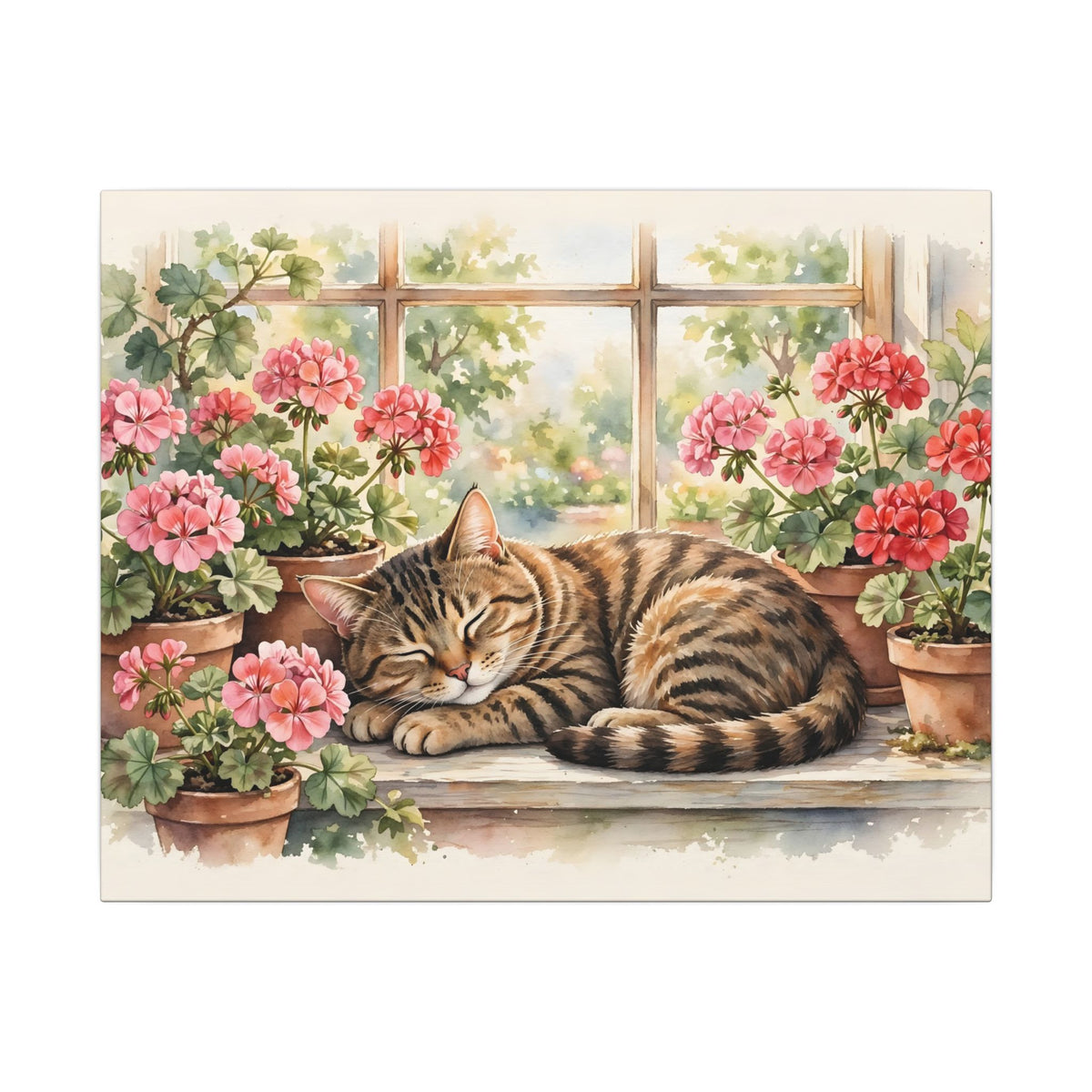 Tabby Cat in the Window Garden Canvas Wall Art – Style 2