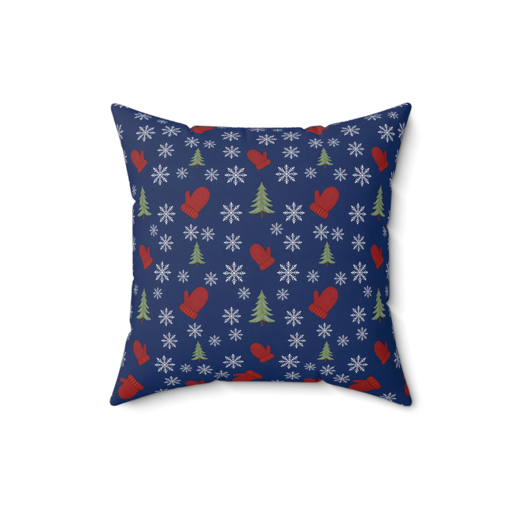 Snowflakes and Mittens Pattern Throw Pillow