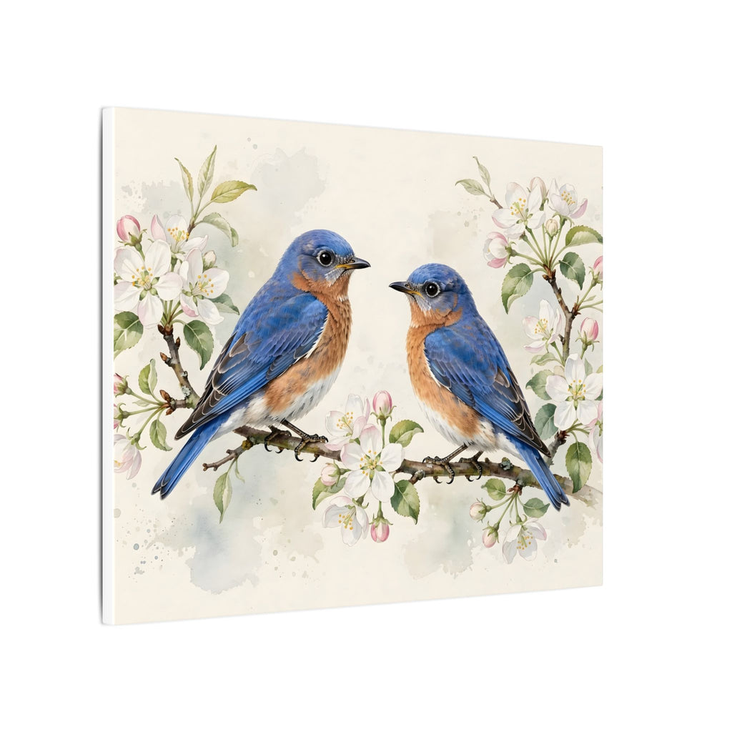 Bluebirds on a Blossom Branch Canvas Wall Art
