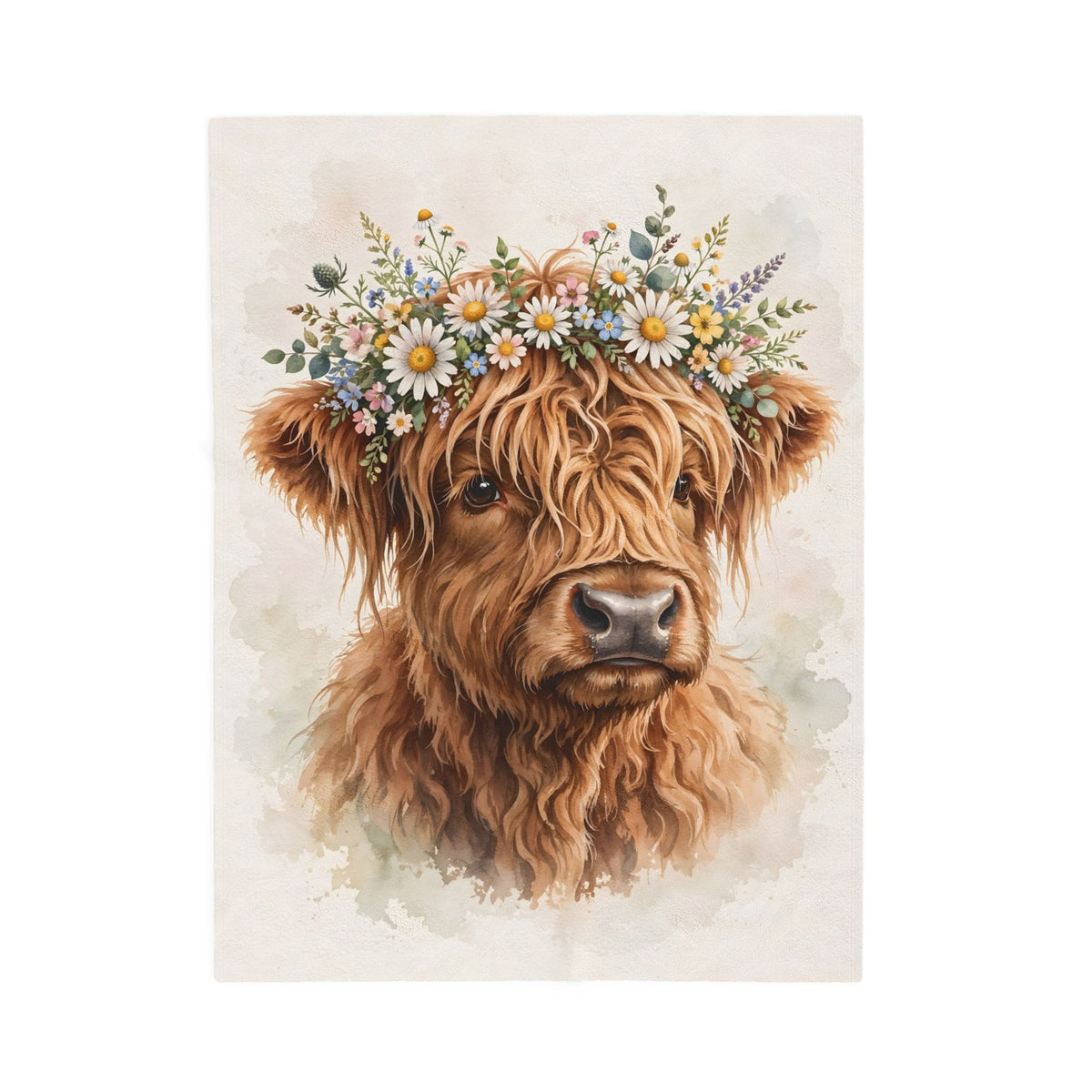 Highland Cow with Flower Crown Velveteen Plush Blanket