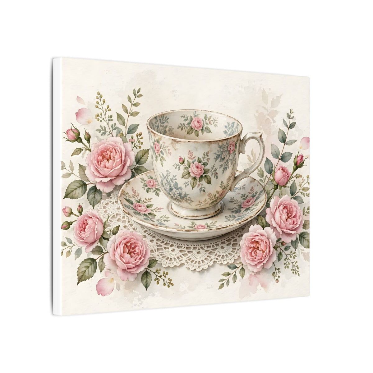 Roses and Vintage Teacup Canvas Wall Art – Style 2