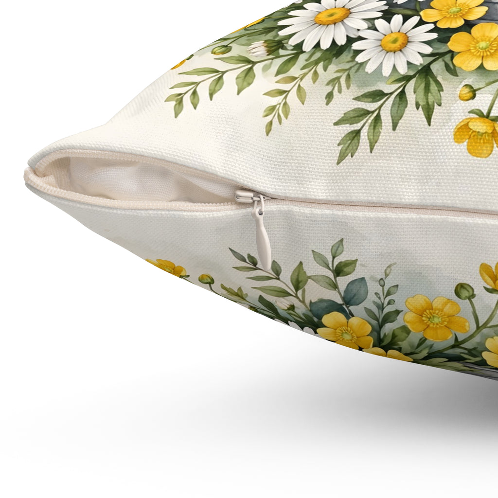 Daisies in a Watering Can Throw Pillow
