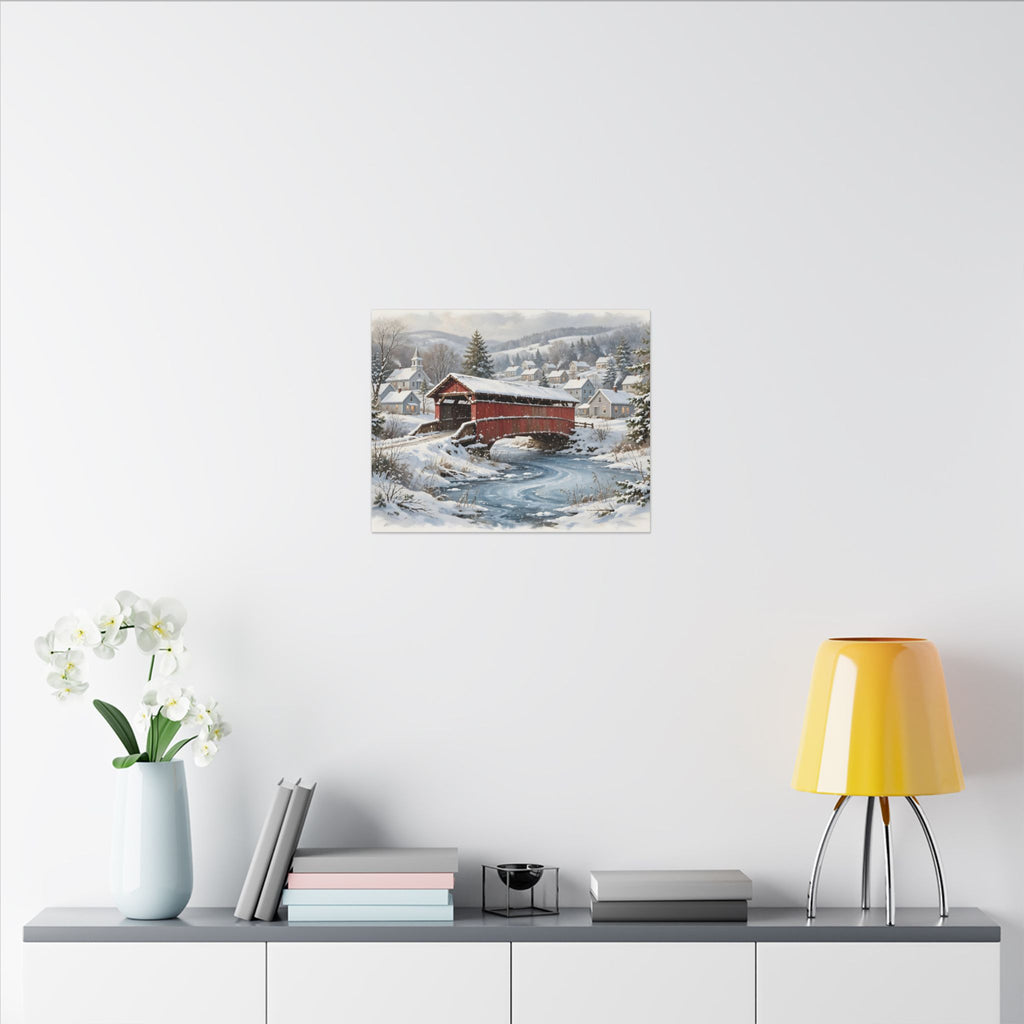 Snowy Covered Bridge Canvas Wall Art
