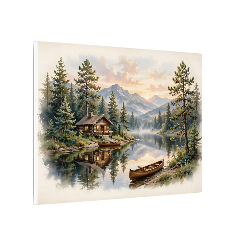 Mountain Cabin by the Lake Canvas Wall Art