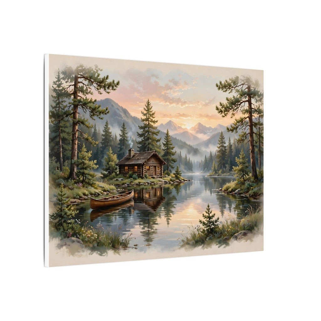 Mountain Cabin by the Lake Canvas Wall Art – Style 2