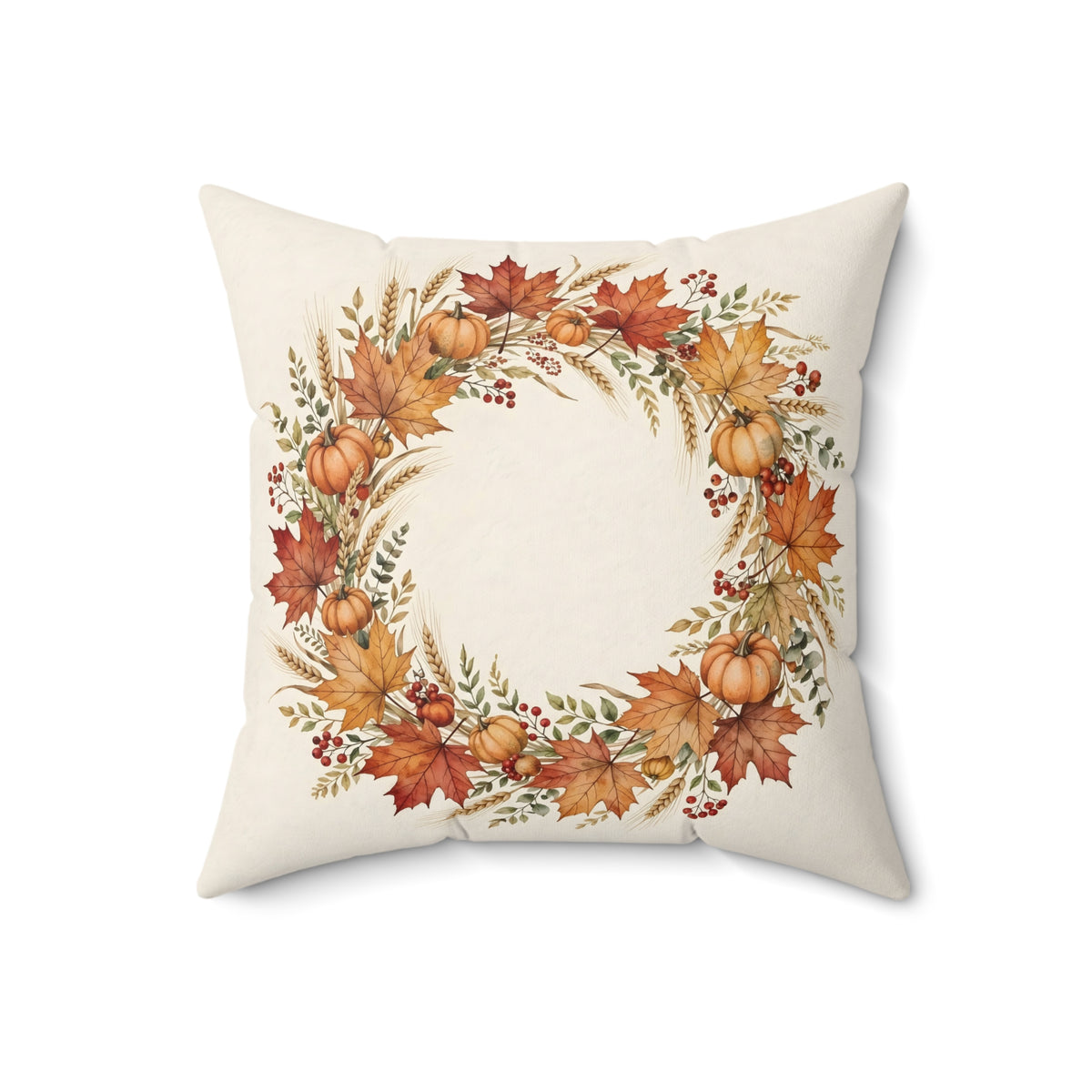 Fall Wreath of Leaves and Berries Throw Pillow – Style 2