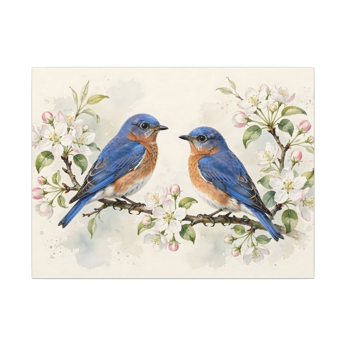 Bluebirds on a Blossom Branch Canvas Wall Art