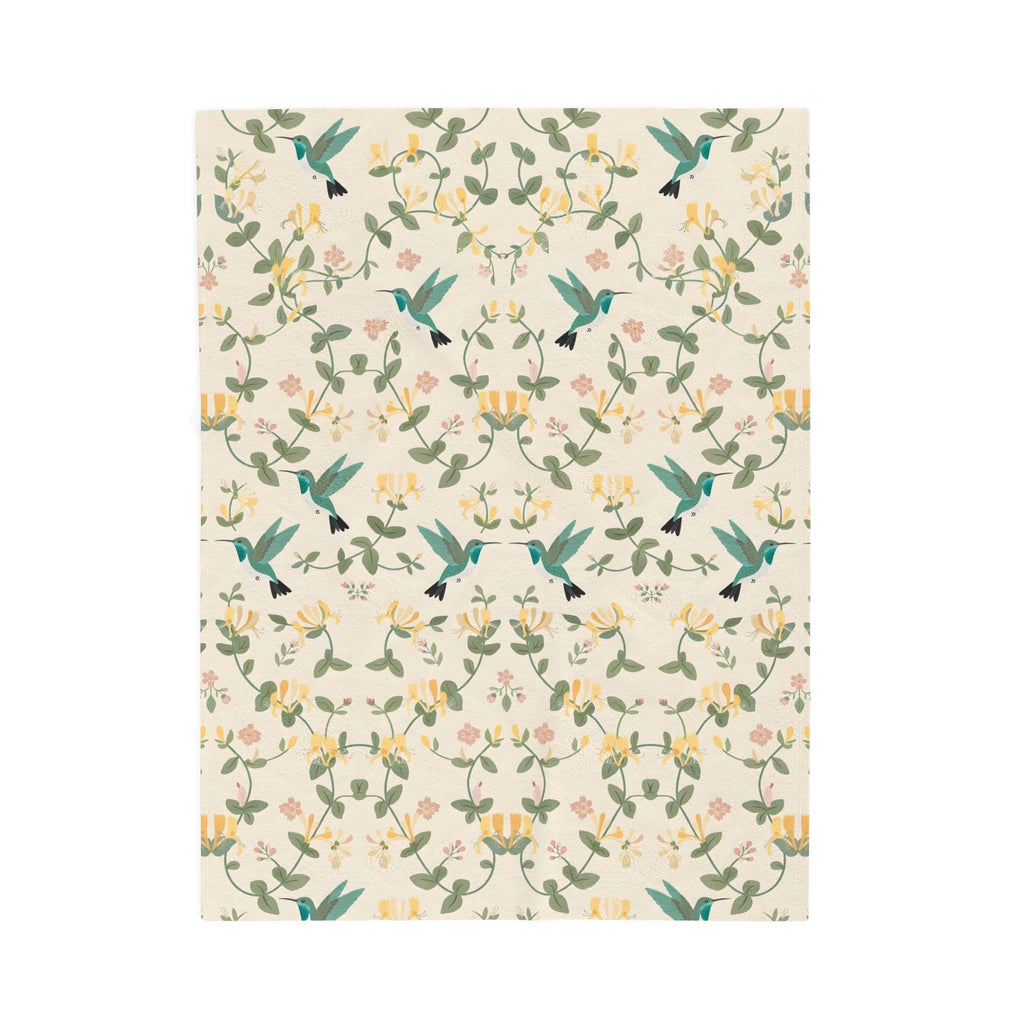 Hummingbirds and Honeysuckle Pattern Velveteen Plush Blanket