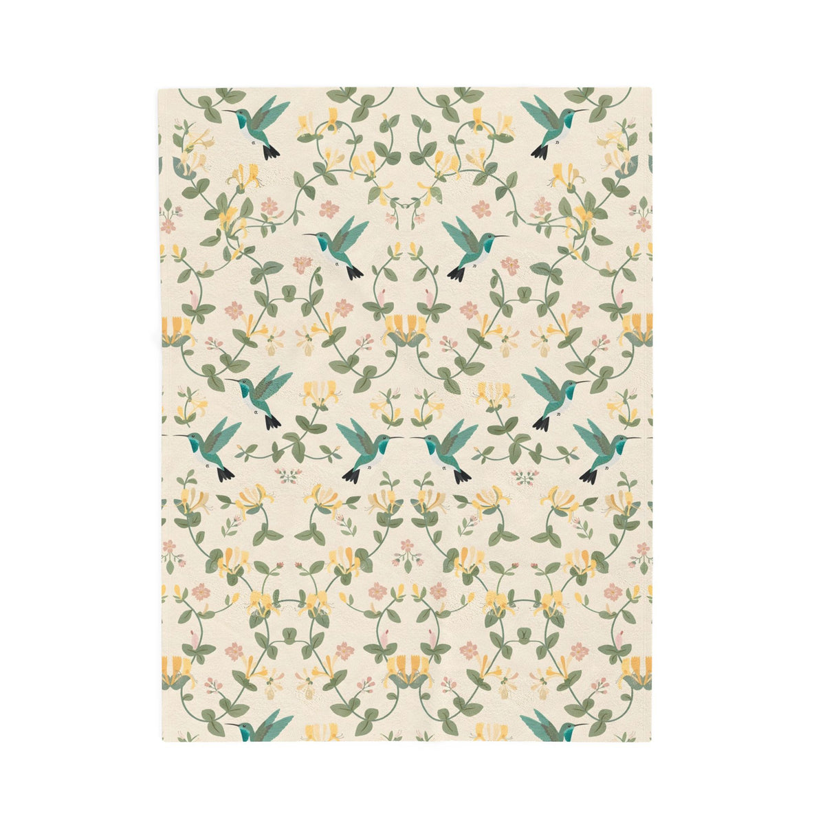 Hummingbirds and Honeysuckle Pattern Velveteen Plush Blanket