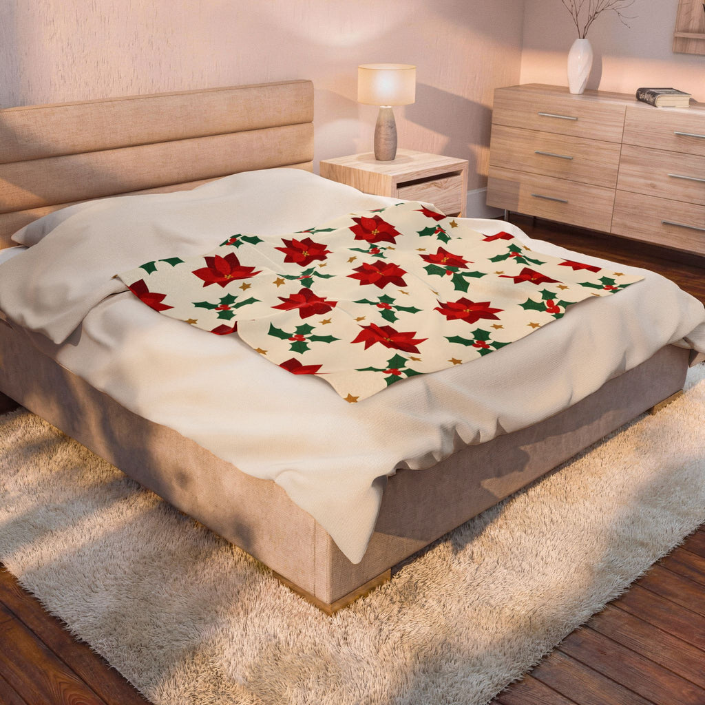 Christmas Poinsettia Pattern Velveteen Plush Blanket