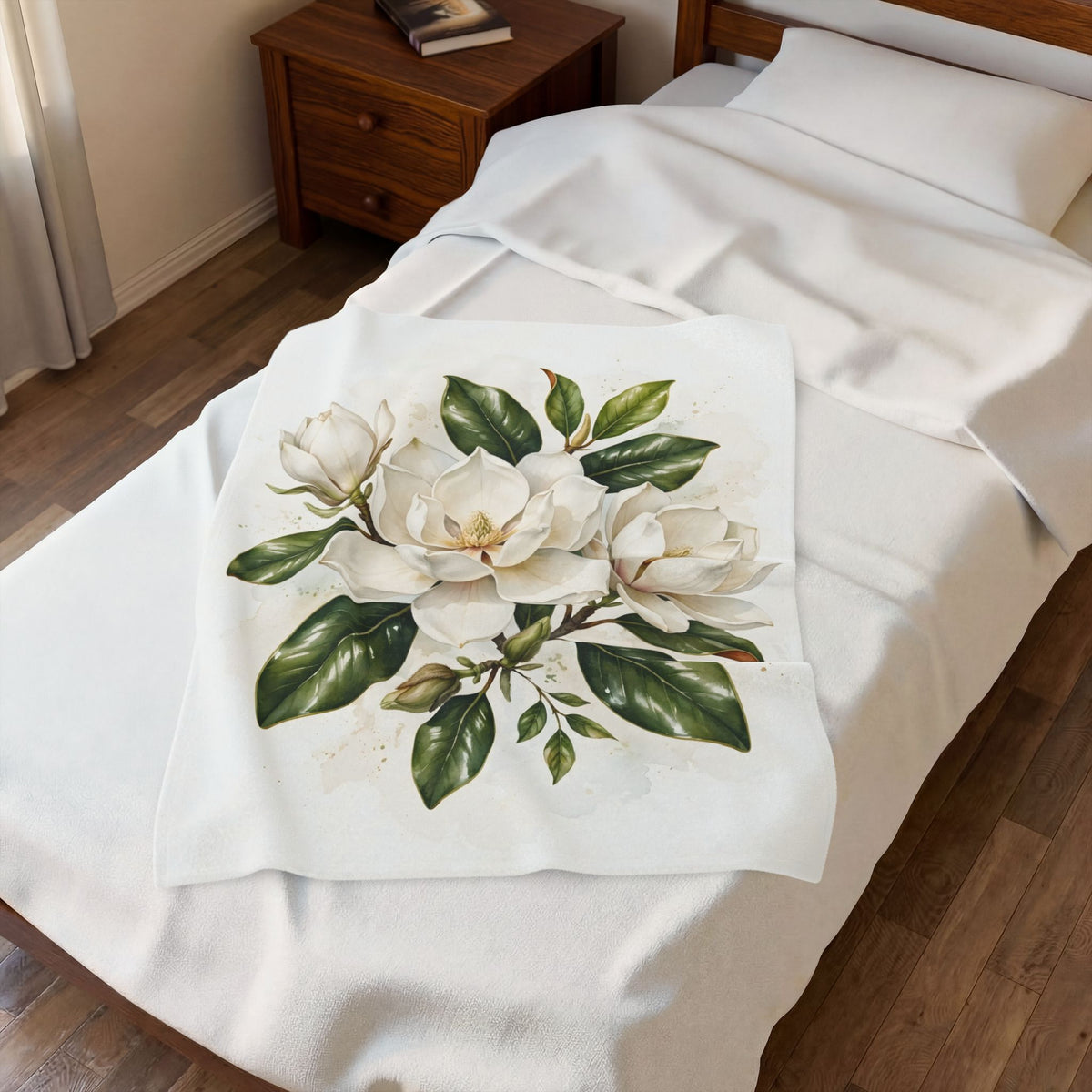 Magnolia Blossoms Velveteen Plush Blanket