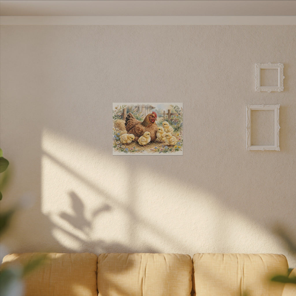 Hen and Chicks in the Barnyard Canvas Wall Art