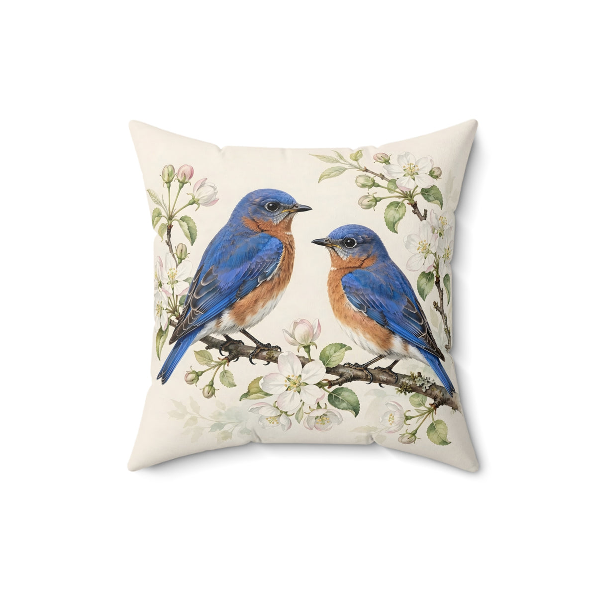 Bluebirds on a Blossom Branch Throw Pillow