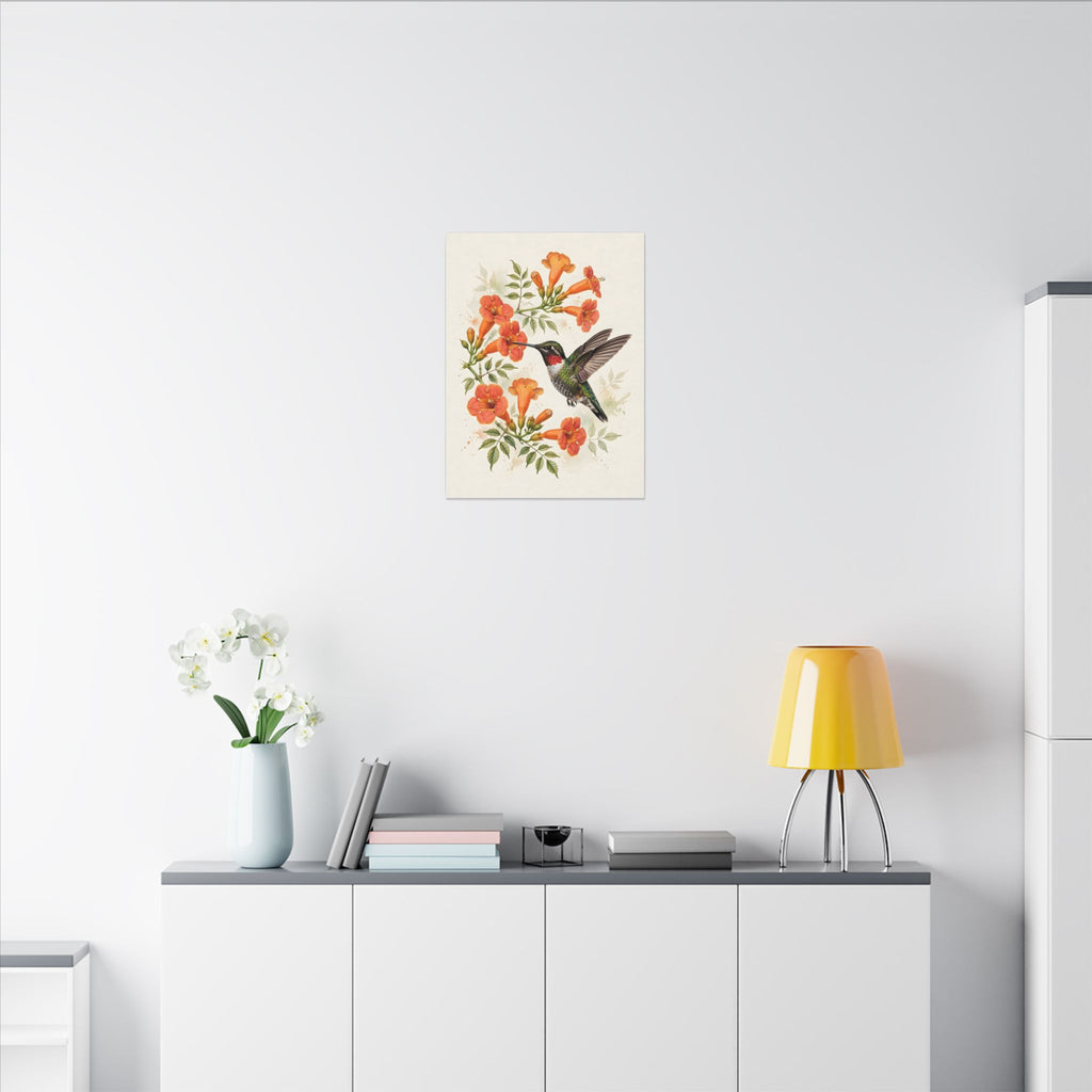 Hummingbird and Trumpet Flowers Canvas Wall Art – Style 2