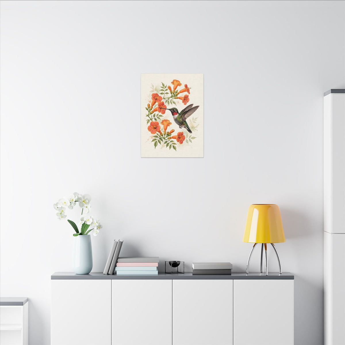 Hummingbird and Trumpet Flowers Canvas Wall Art – Style 2