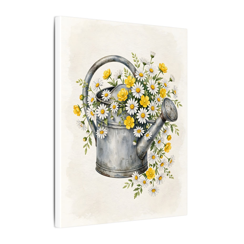 Daisies in a Watering Can Canvas Wall Art
