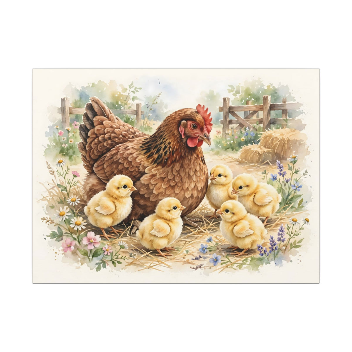 Hen and Chicks in the Barnyard Canvas Wall Art – Style 2