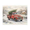 Vintage Red Truck with Christmas Tree Canvas Wall Art