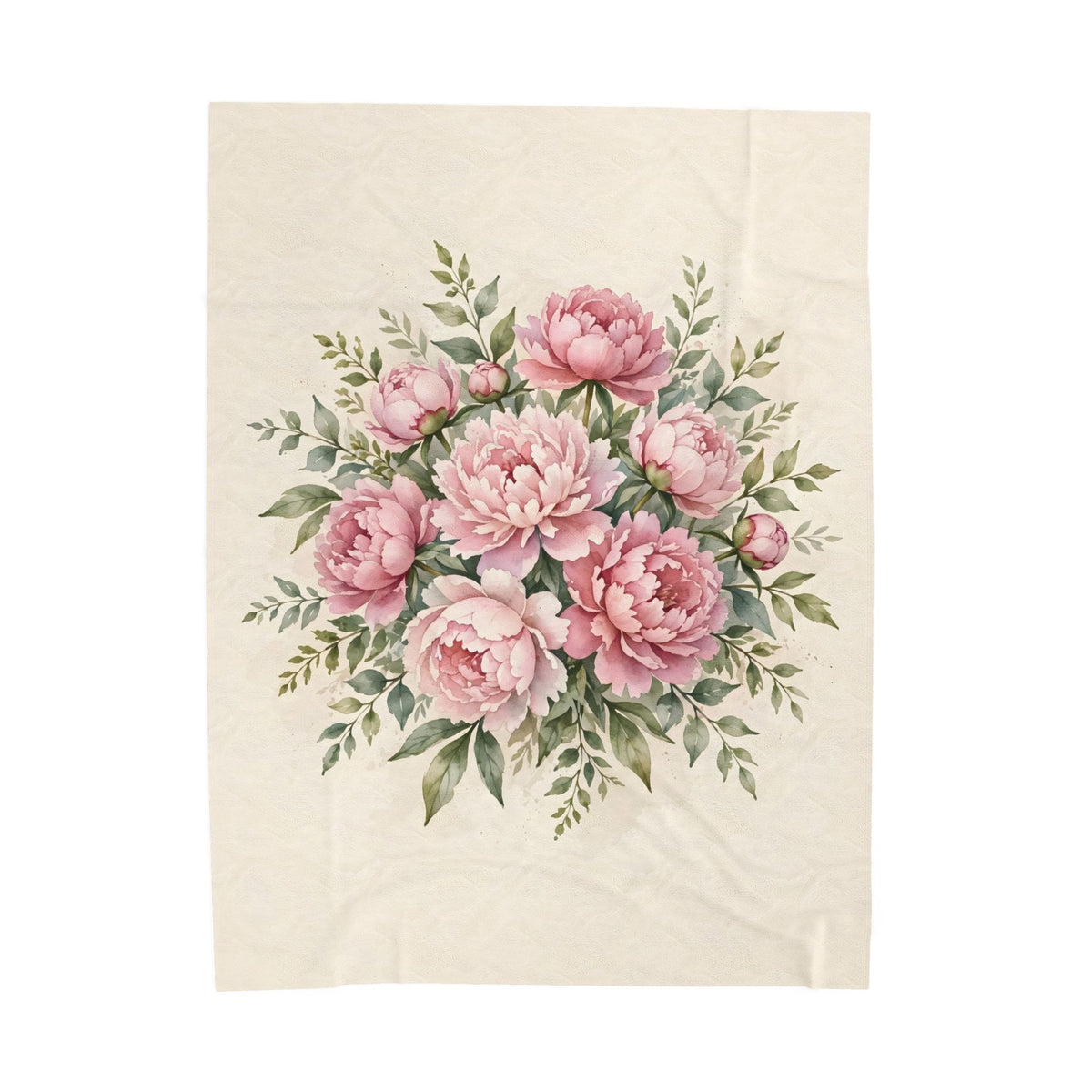 Pink Peonies Watercolor Velveteen Plush Blanket – Style 2