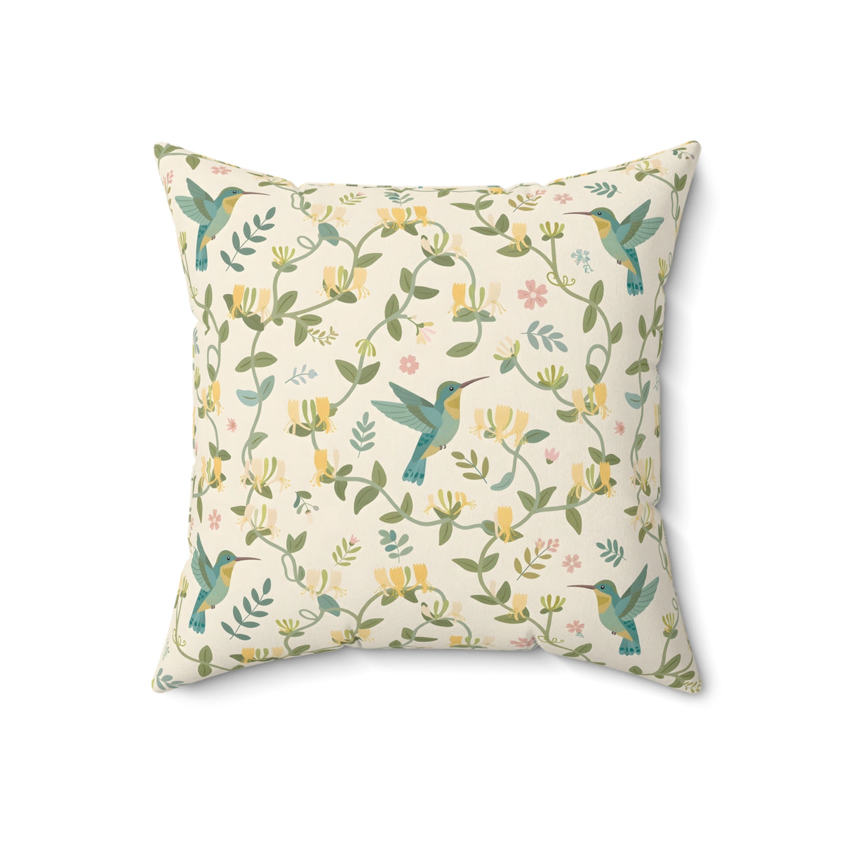 Hummingbirds and Honeysuckle Pattern Throw Pillow – Style 2
