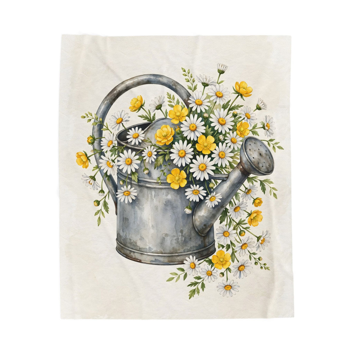 Daisies in a Watering Can Velveteen Plush Blanket