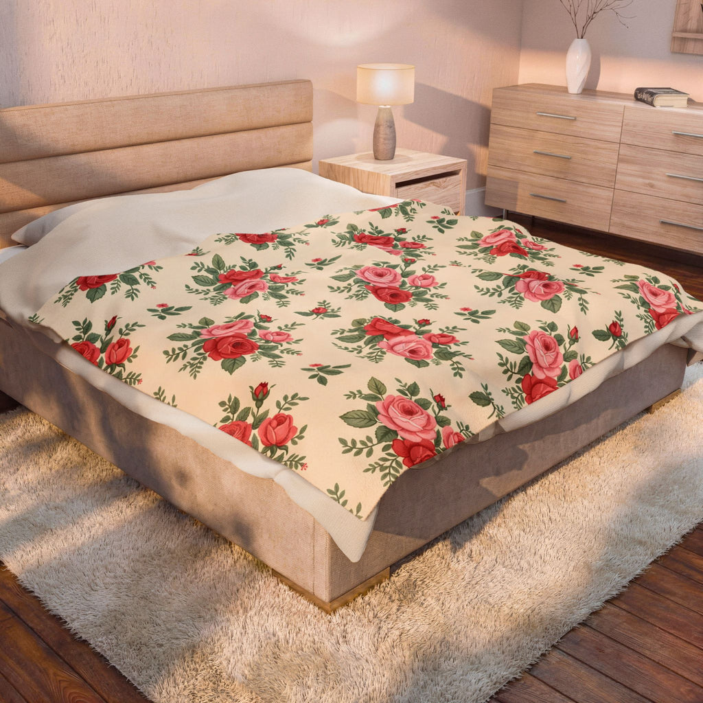 English Rose Chintz Pattern Velveteen Plush Blanket – Style 2