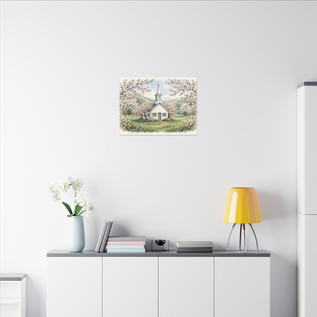 Country Church in Spring Canvas Wall Art