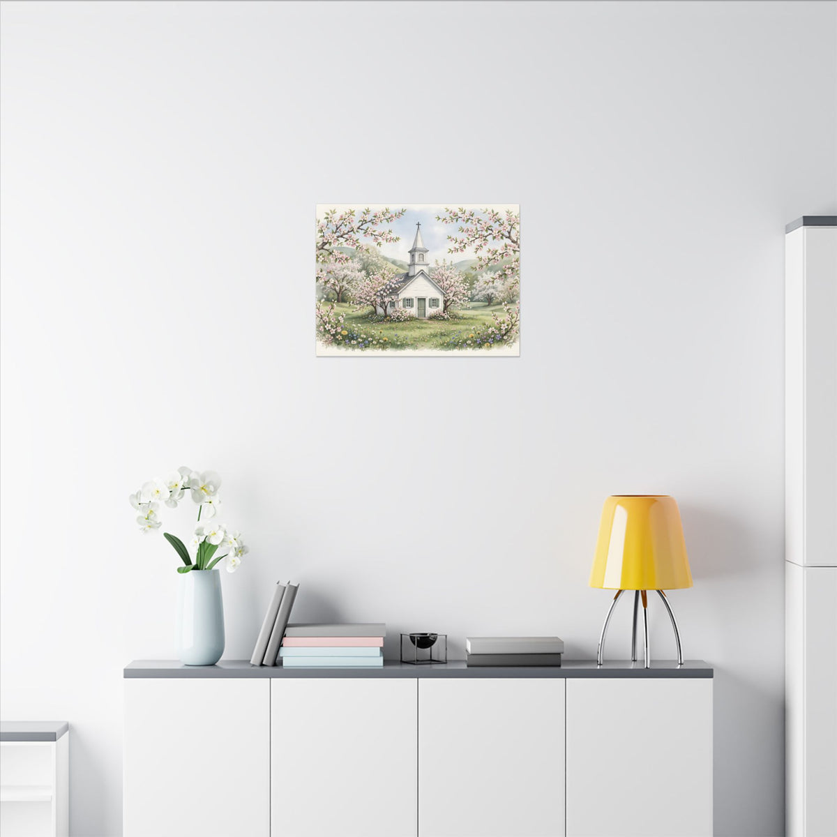Country Church in Spring Canvas Wall Art