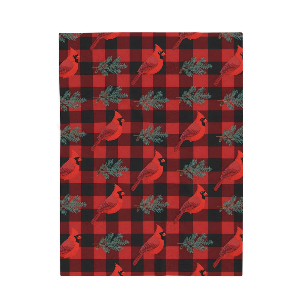 Cardinals and Buffalo Plaid Pattern Velveteen Plush Blanket – Style 2