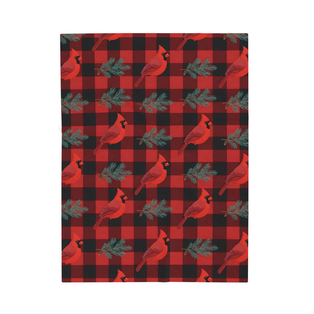 Cardinals and Buffalo Plaid Pattern Velveteen Plush Blanket – Style 2