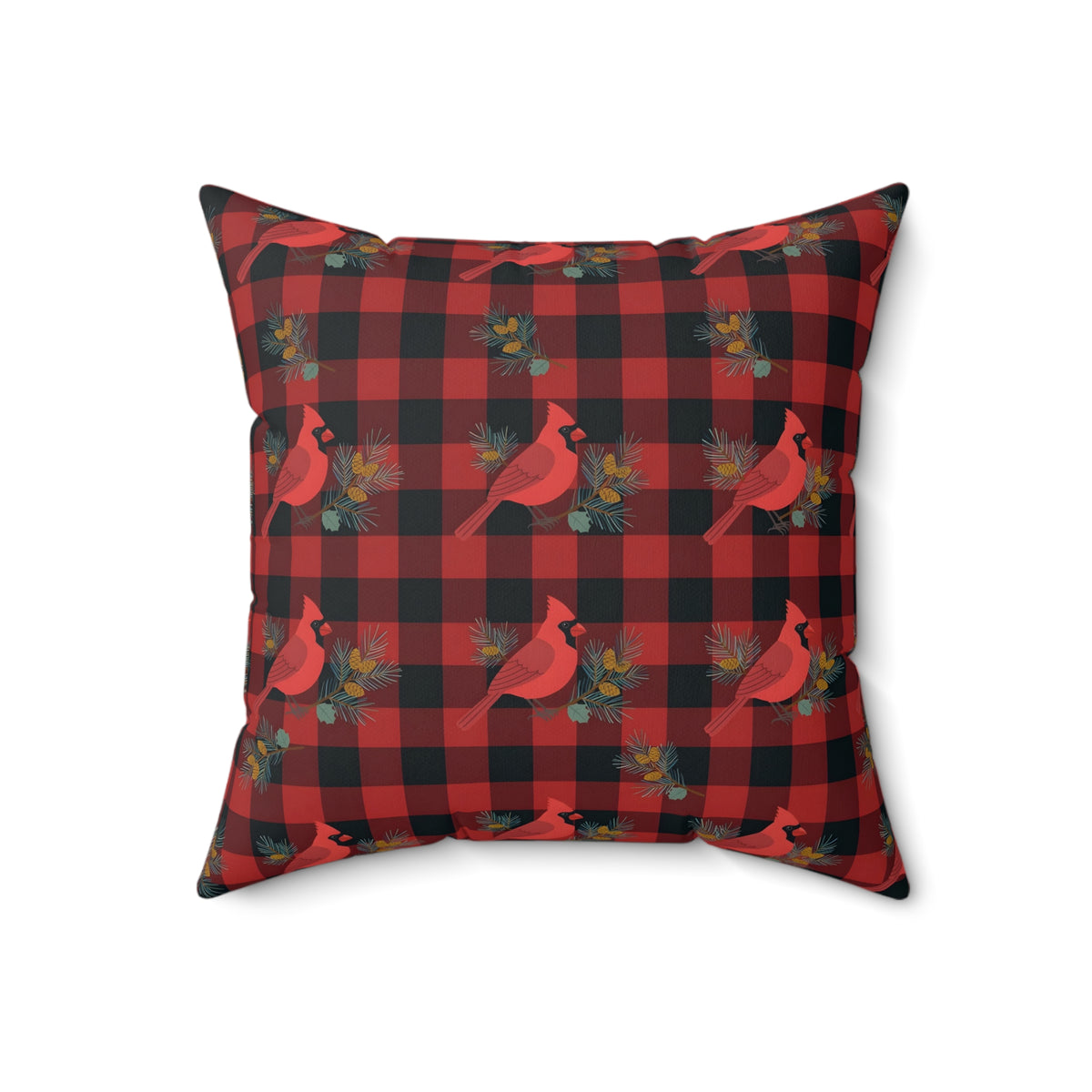 Cardinals and Buffalo Plaid Pattern Throw Pillow