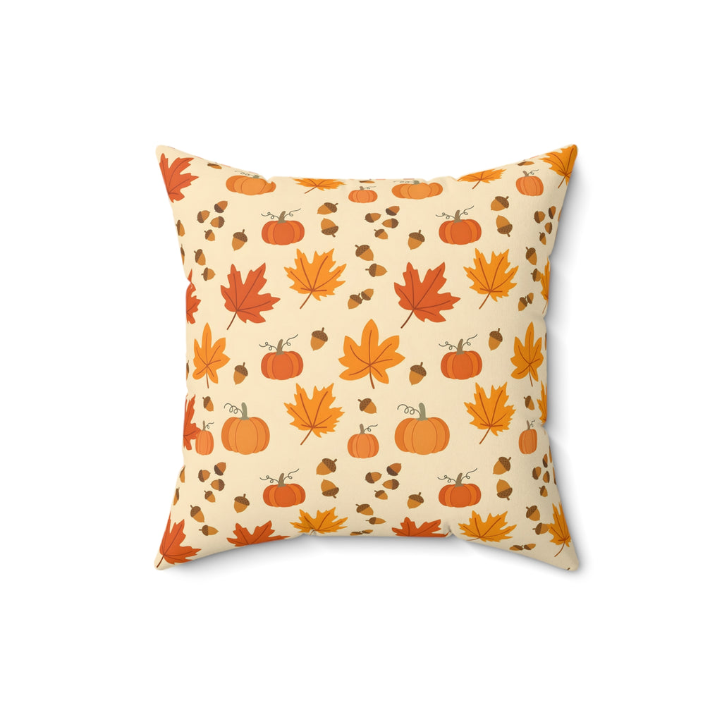Autumn Leaves and Pumpkins Pattern Throw Pillow