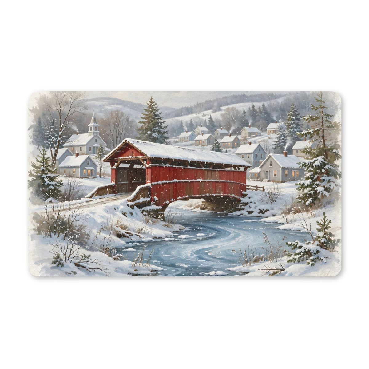 Snowy Covered Bridge Doormat