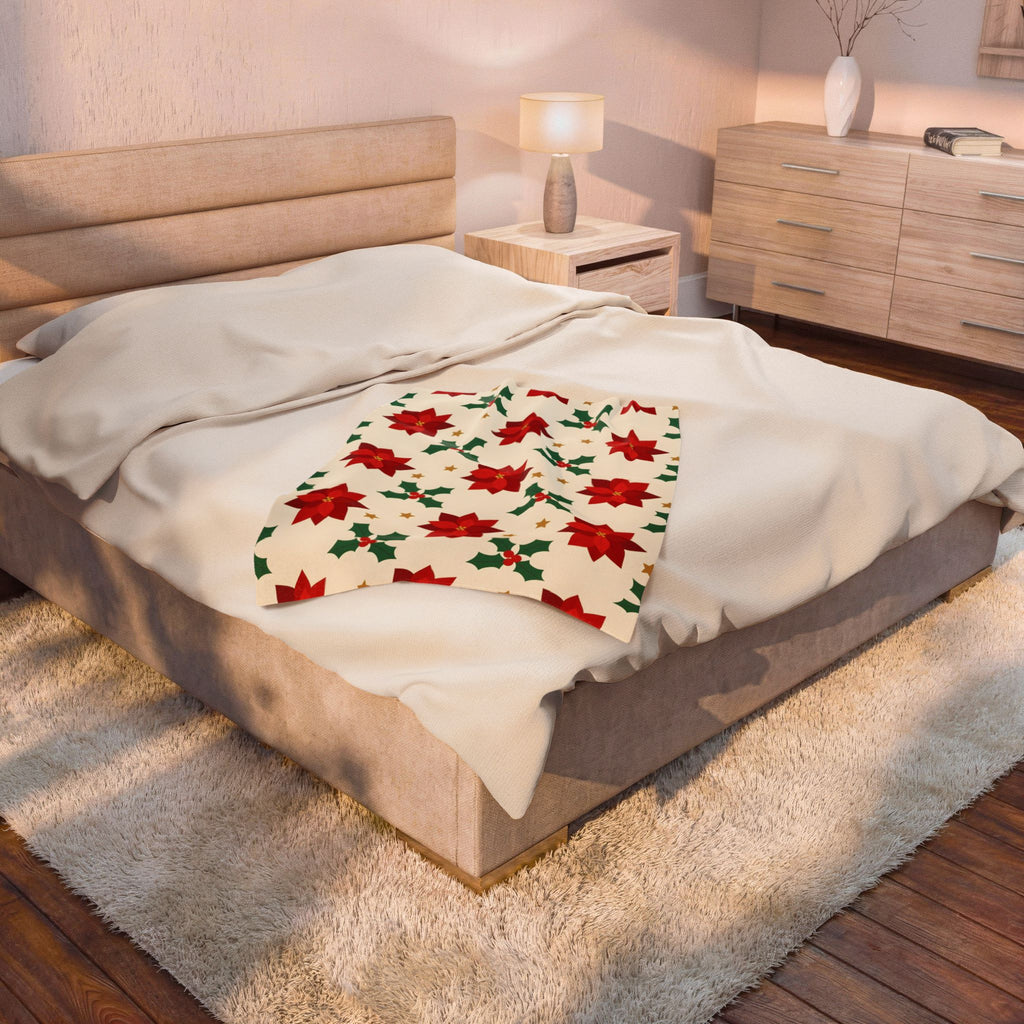 Christmas Poinsettia Pattern Velveteen Plush Blanket
