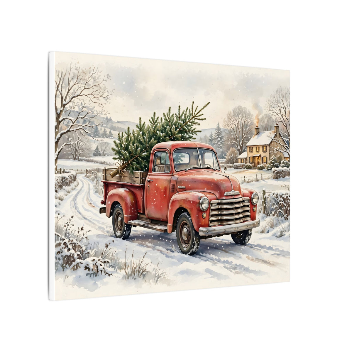 Vintage Red Truck with Christmas Tree Canvas Wall Art