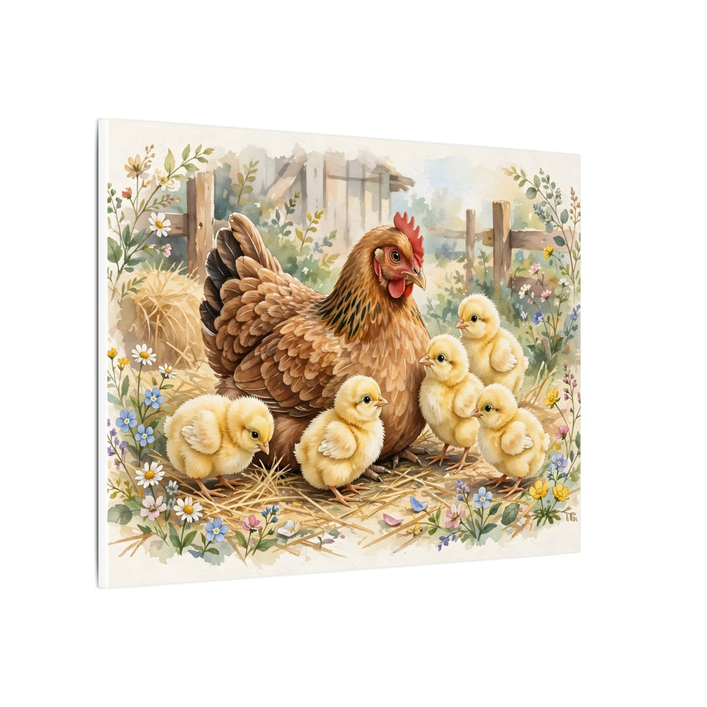 Hen and Chicks in the Barnyard Canvas Wall Art