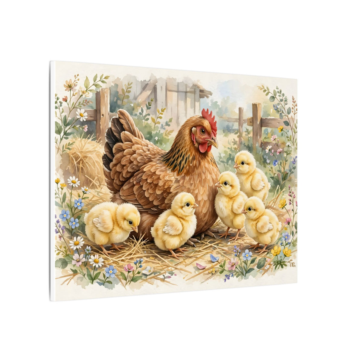 Hen and Chicks in the Barnyard Canvas Wall Art