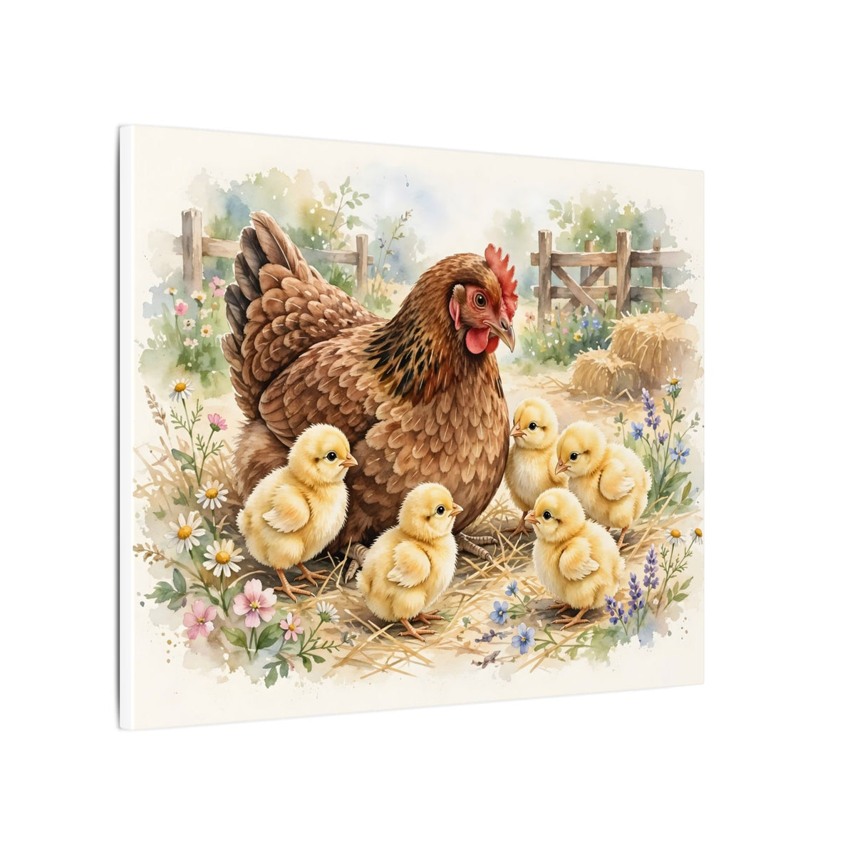 Hen and Chicks in the Barnyard Canvas Wall Art – Style 2