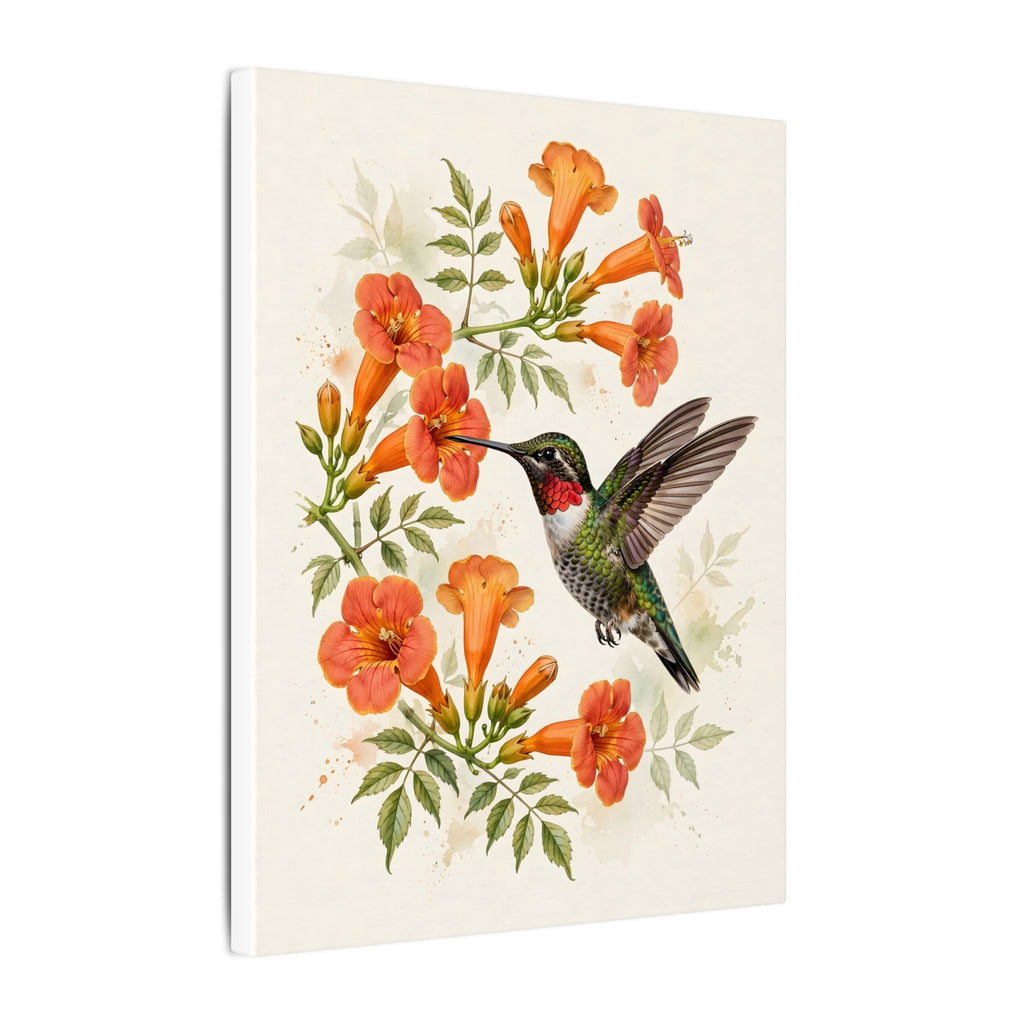 Hummingbird and Trumpet Flowers Canvas Wall Art – Style 2