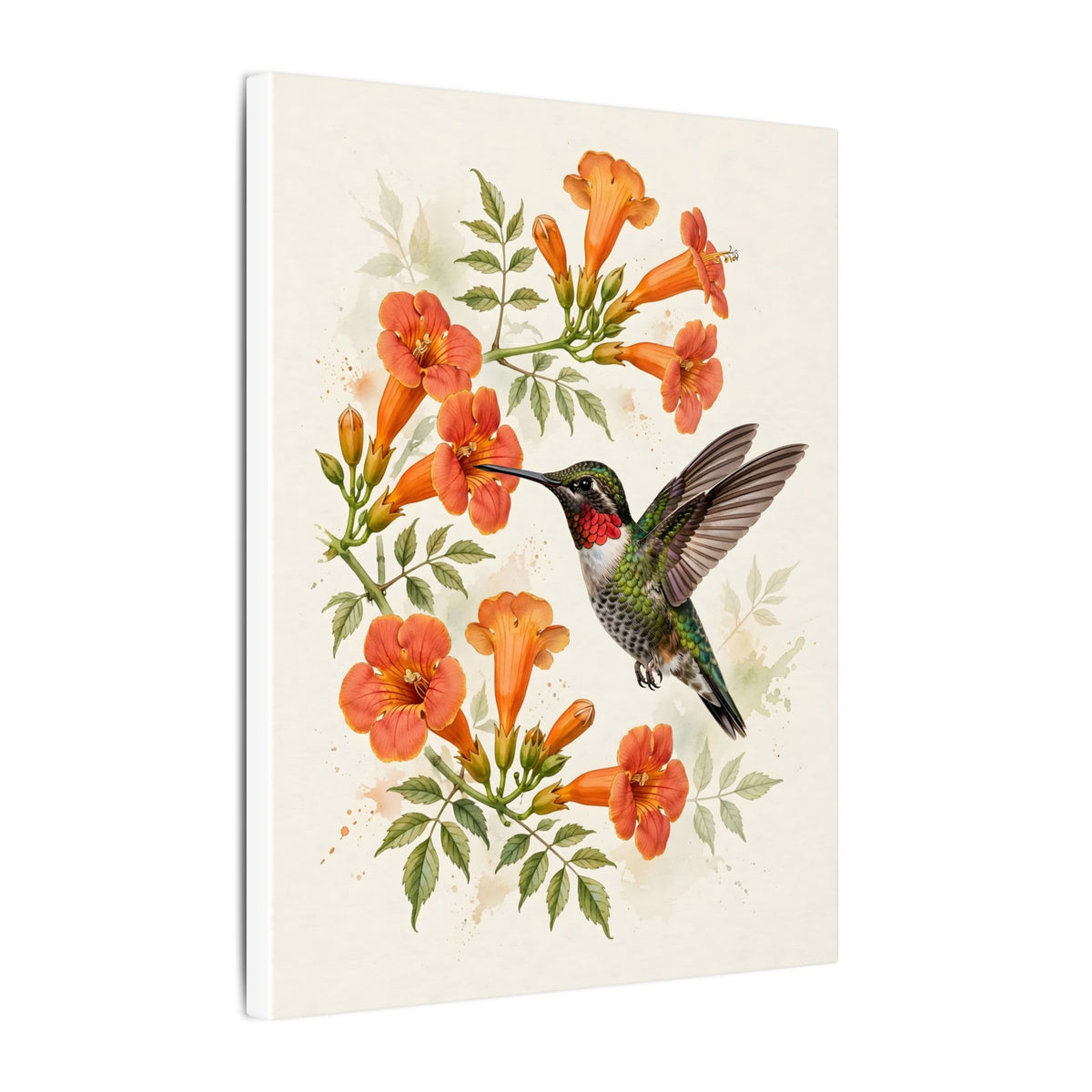 Hummingbird and Trumpet Flowers Canvas Wall Art – Style 2