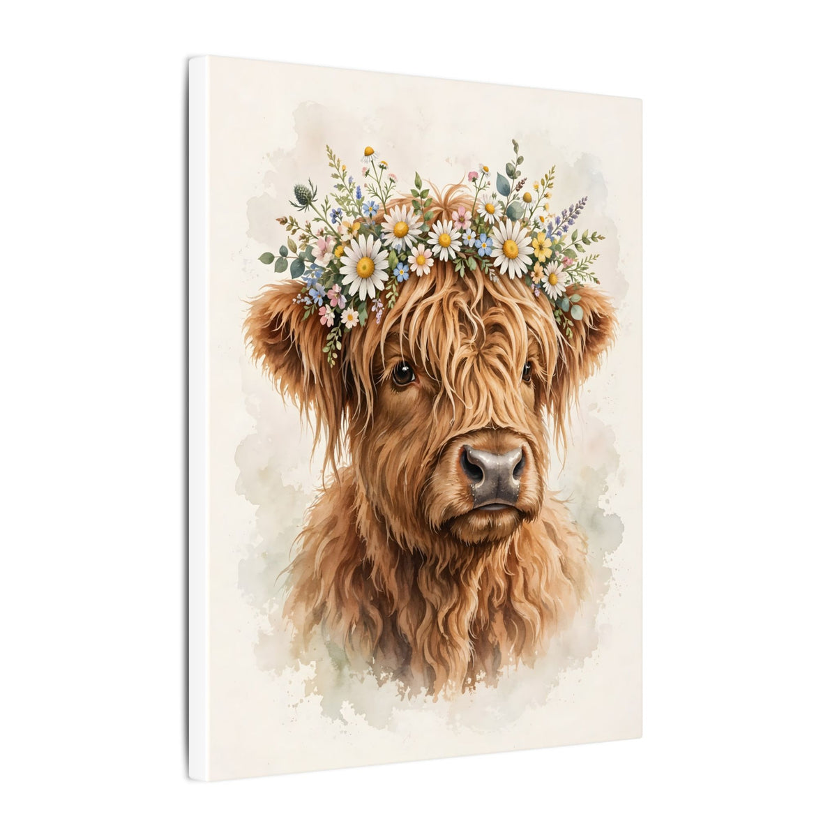Highland Cow with Flower Crown Canvas Wall Art
