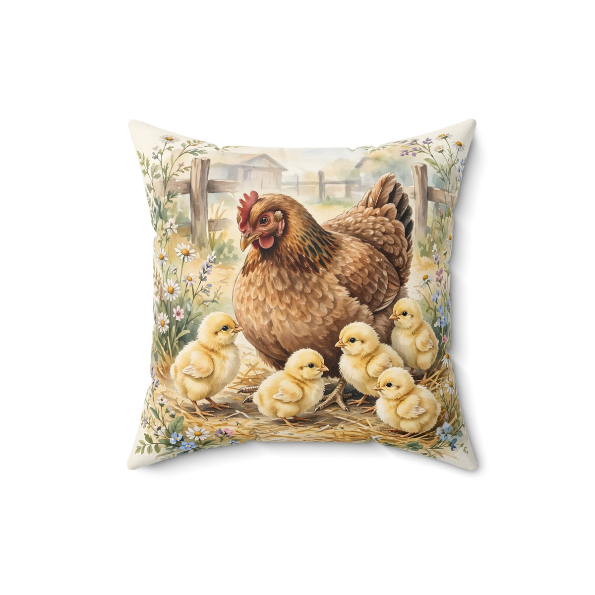 Hen and Chicks in the Barnyard Throw Pillow