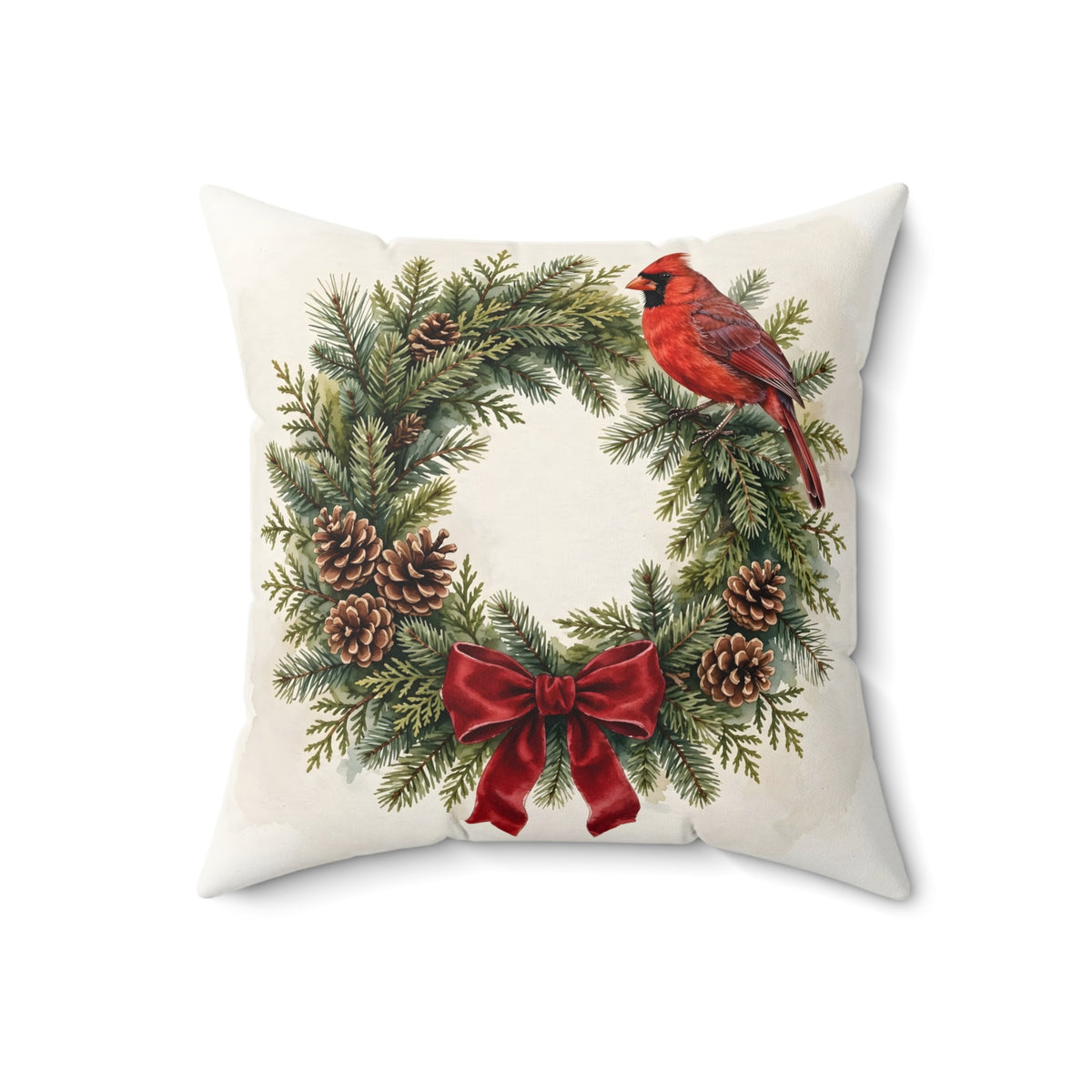 Christmas Cardinal on a Wreath Throw Pillow – Style 2