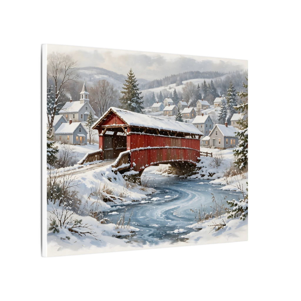 Snowy Covered Bridge Canvas Wall Art