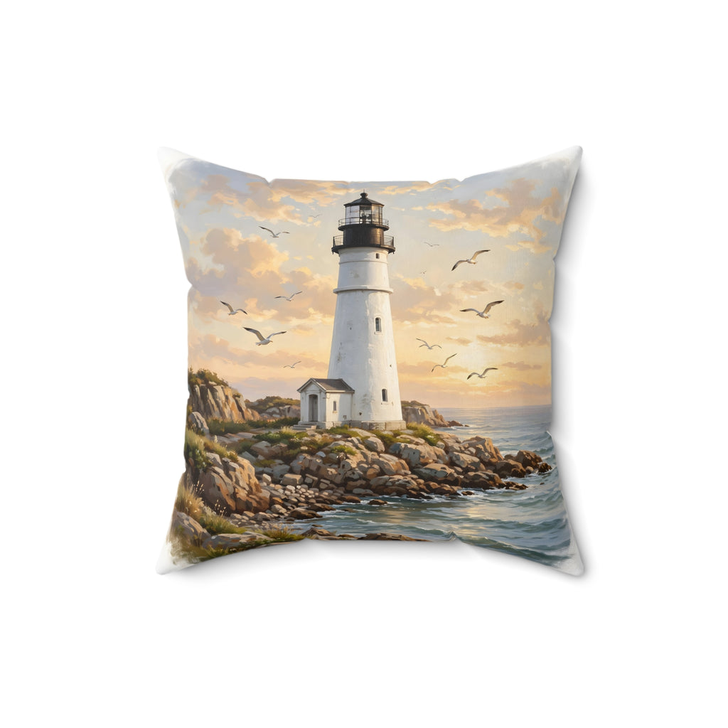 Lighthouse at Golden Hour Throw Pillow