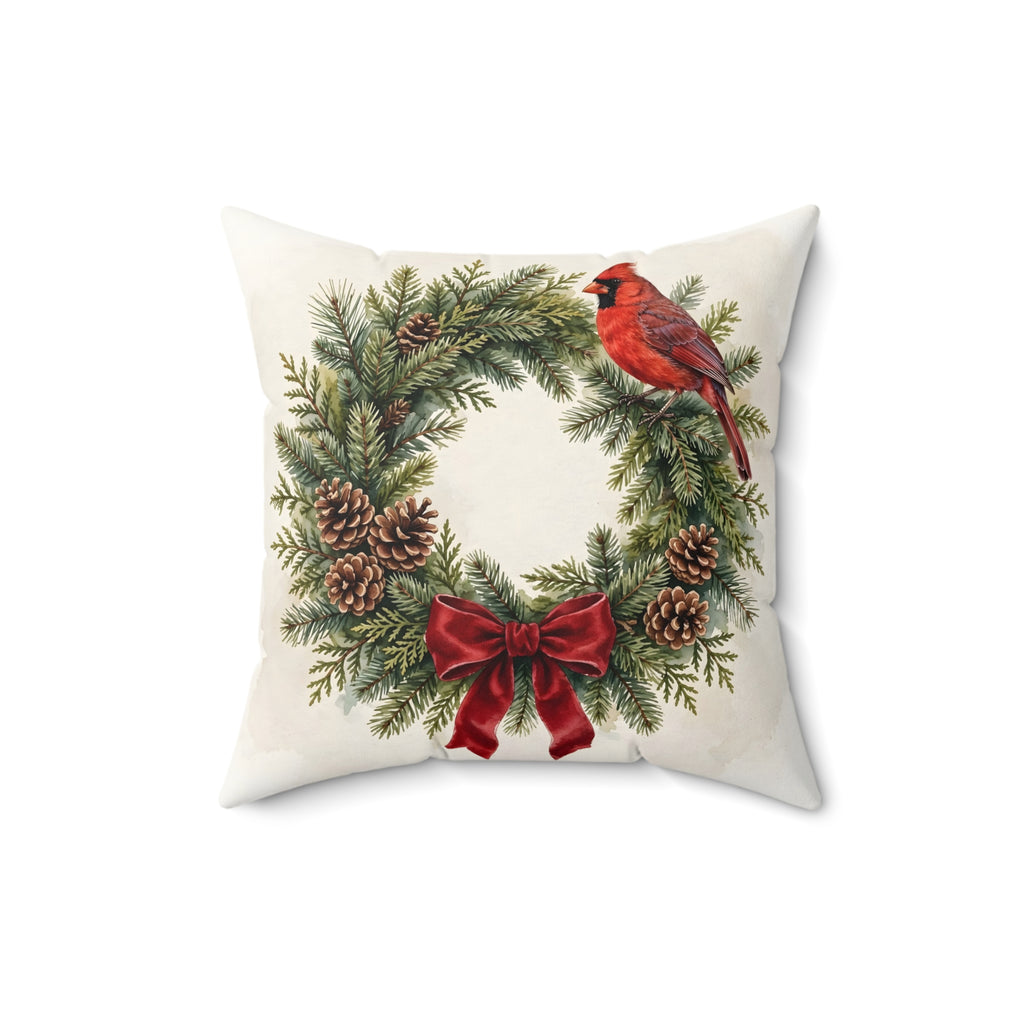 Christmas Cardinal on a Wreath Throw Pillow – Style 2