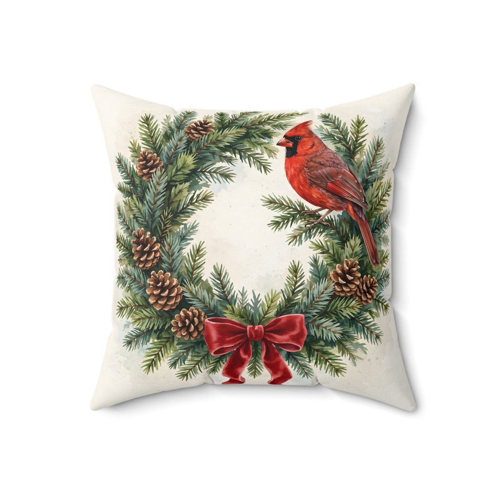 Christmas Cardinal on a Wreath Throw Pillow