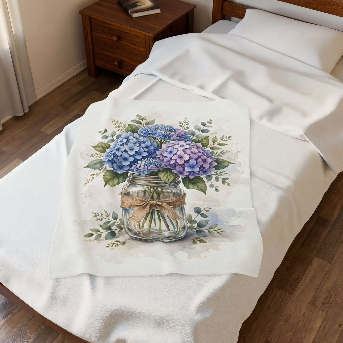 Blue Hydrangeas in a Mason Jar Velveteen Plush Blanket