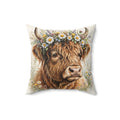 Highland Cow with Flower Crown Throw Pillow
